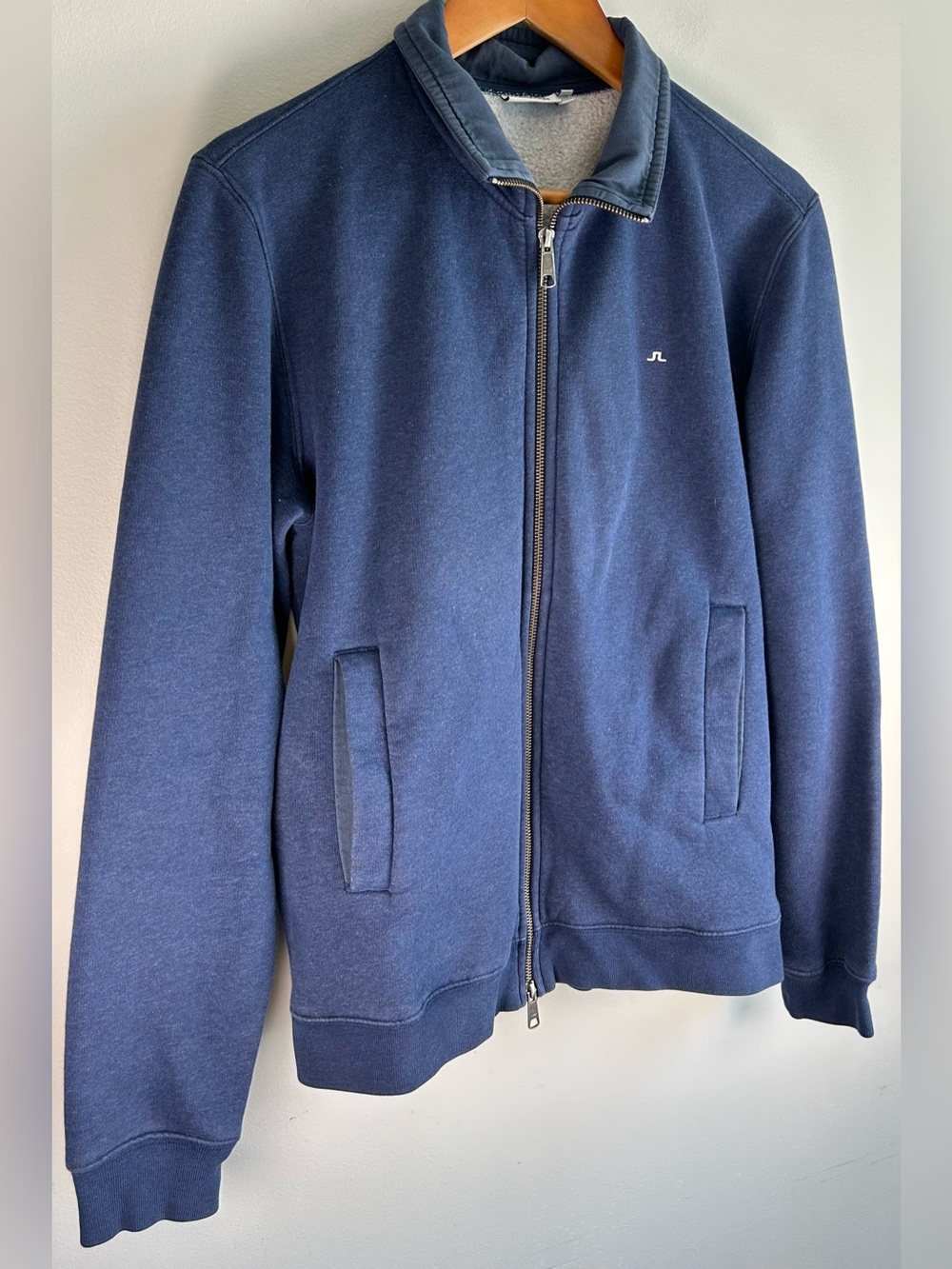 J Lindeberg Men’s Full Zip Sweater Jacket Size L Blue Fleece Jeremy Soft Cotton - Picture 2 of 10
